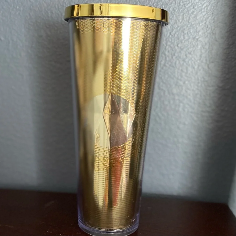 STARBUCKS COFFEE COMPANY GOLD METALLIC CUP TUMBLER 24 oz BPA FREE Gold 2…